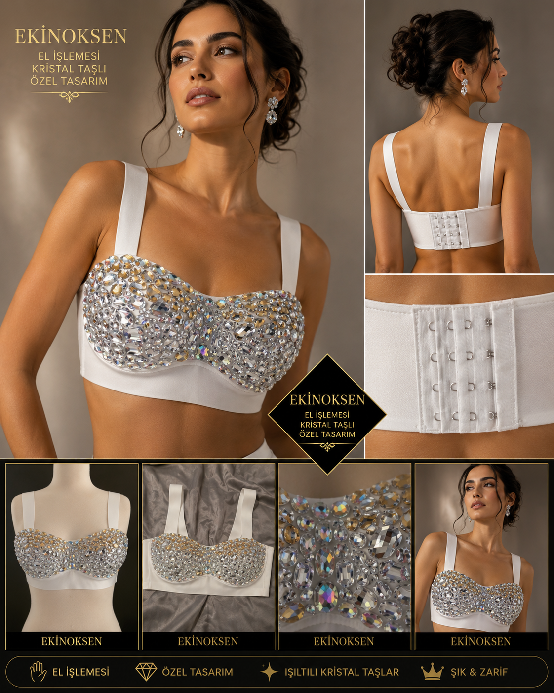 Kristal taş işlemeli ışıl ışıl şık crop