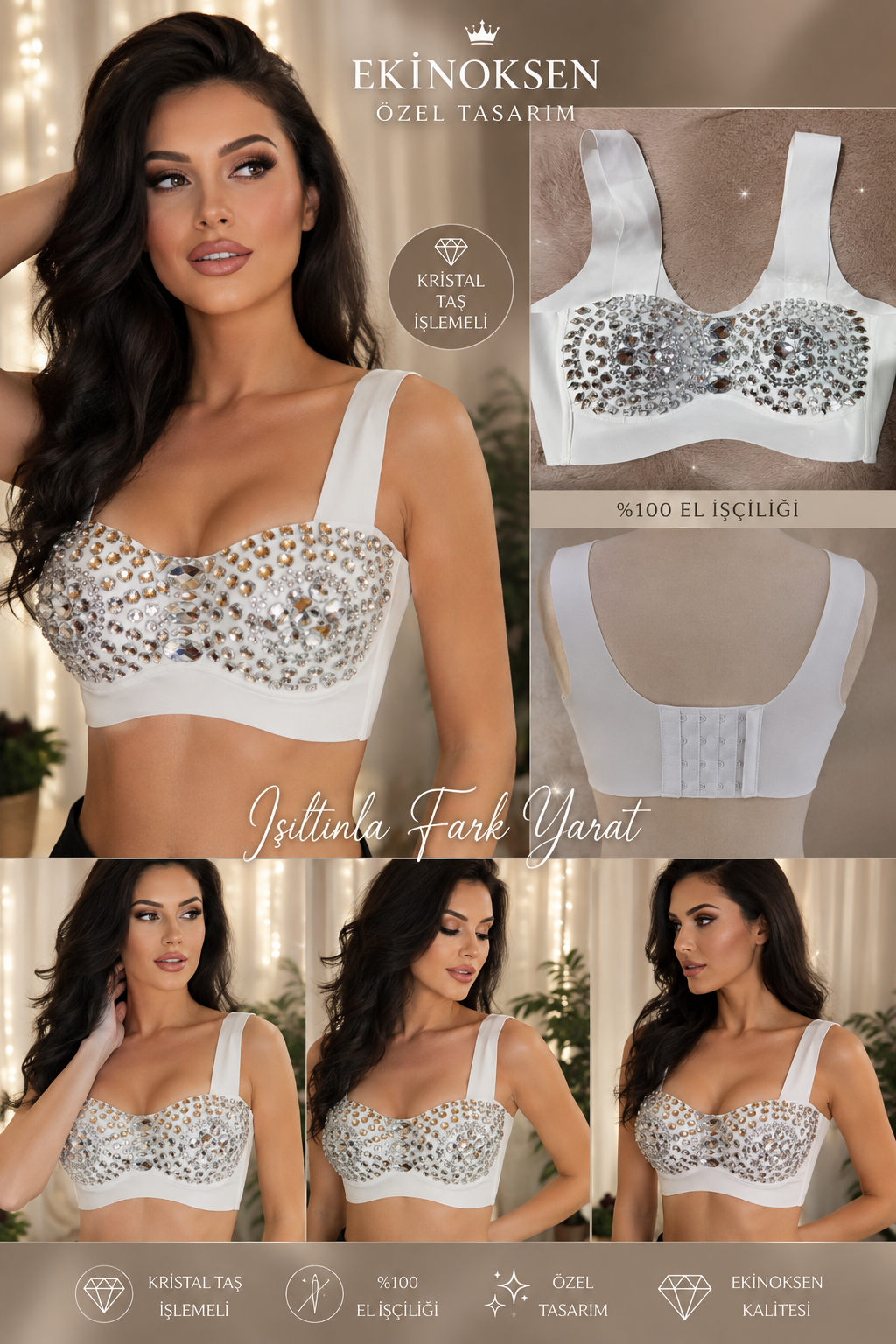 Kristal taş işlemeli ışıl ışıl şık crop